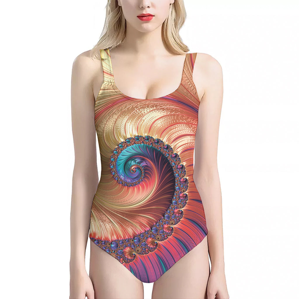 Infinite Fractal Print One Piece Halter Neck Swimsuit