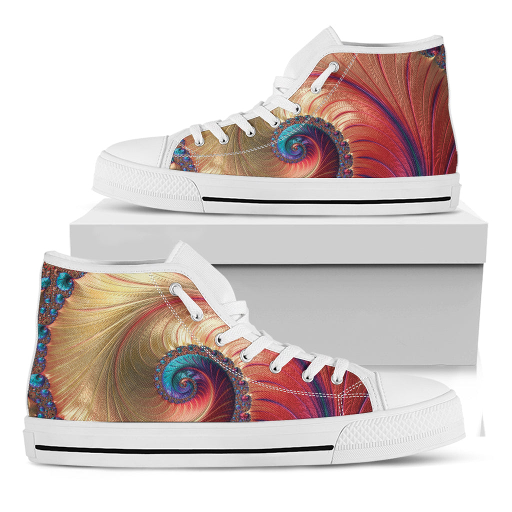 Infinite Fractal Print White High Top Shoes