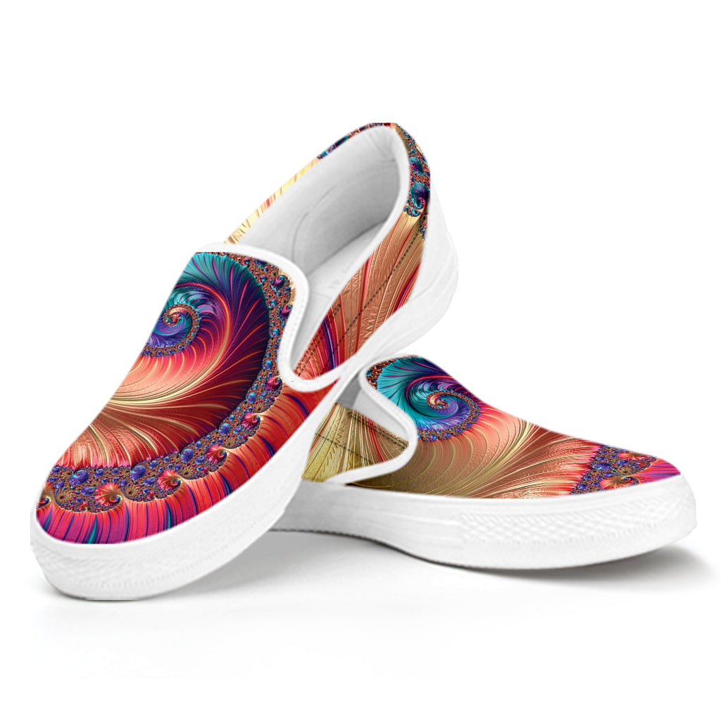 Infinite Fractal Print White Slip On Shoes