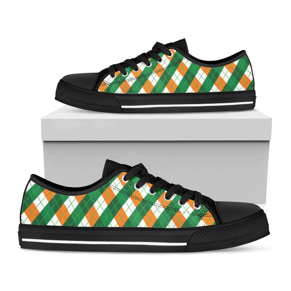 Irish Argyle Pattern Print Black Low Top Shoes