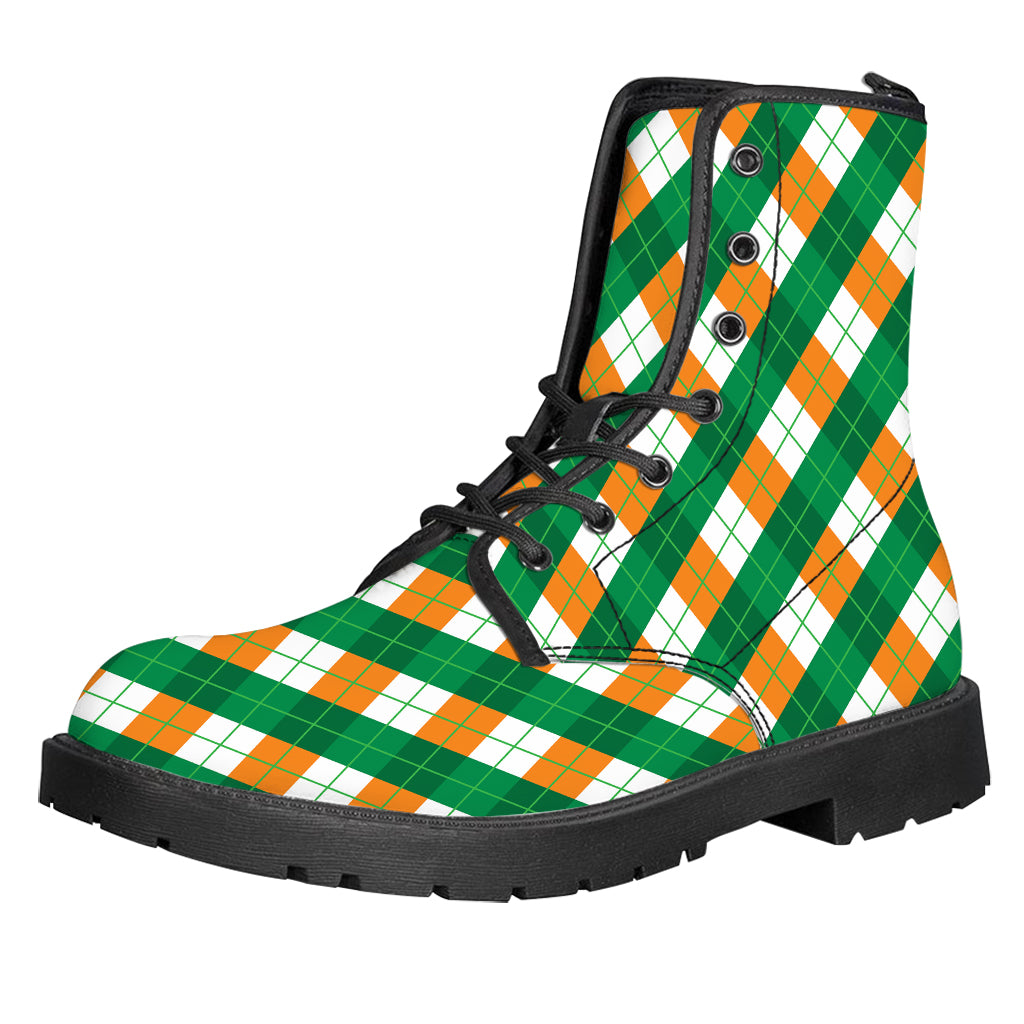 Irish Argyle Pattern Print Leather Boots