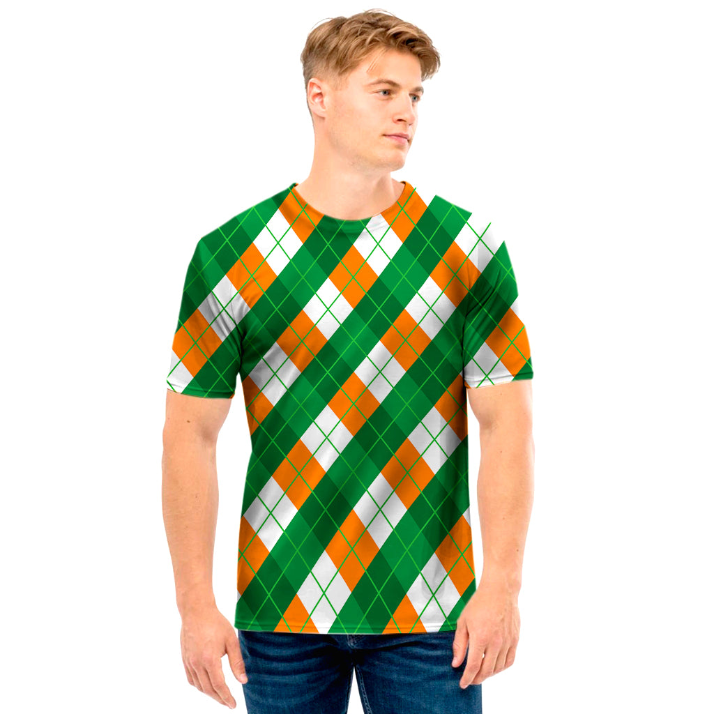 Irish Argyle Pattern Print Men's T-Shirt