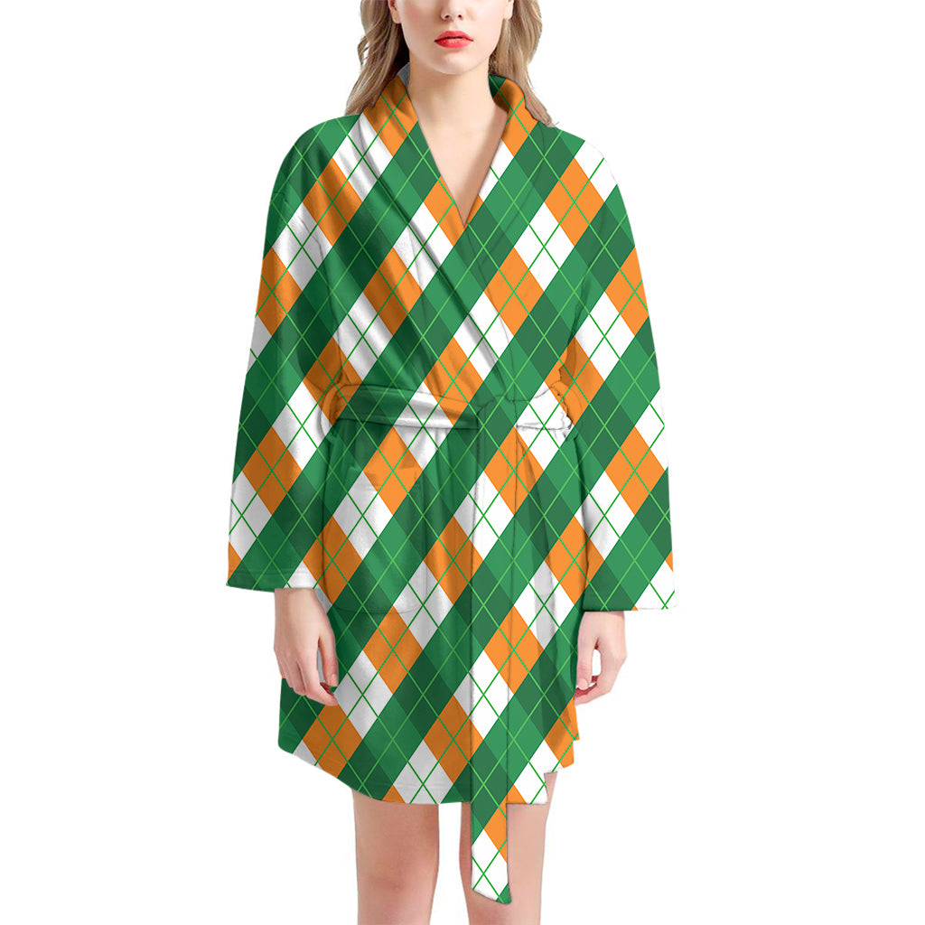 Irish Argyle Pattern Print Women's Bathrobe