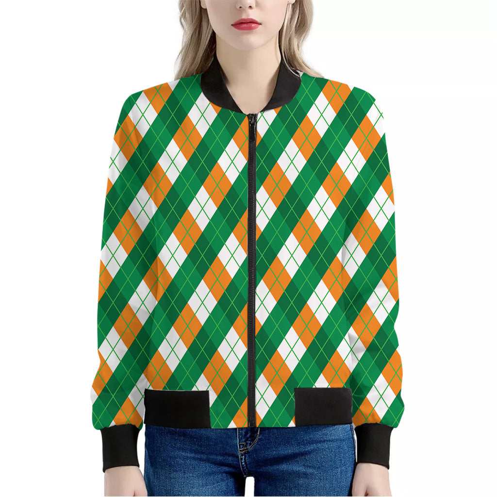 Irish Argyle Pattern Print Women's Bomber Jacket