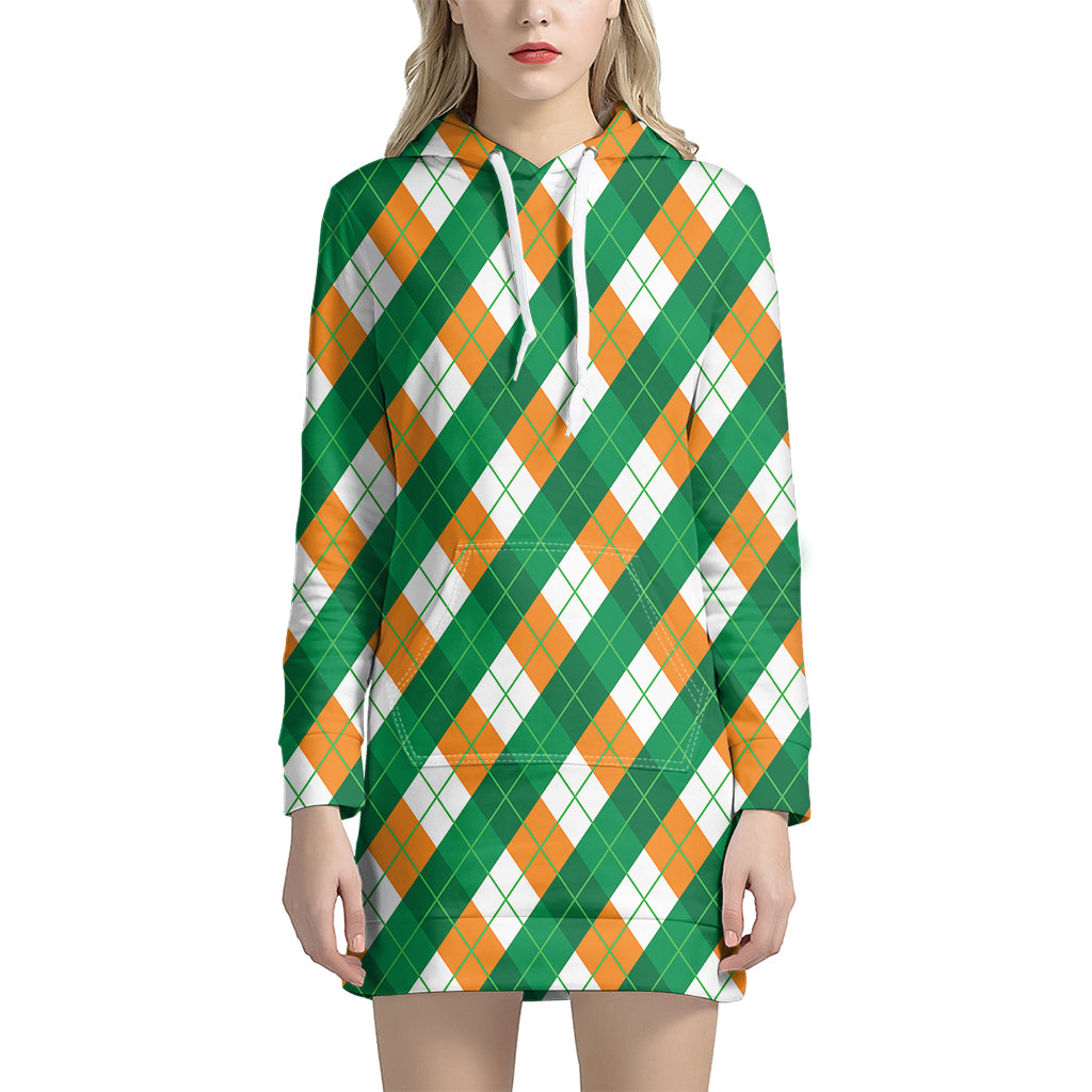 Irish Argyle Pattern Print Women's Pullover Hoodie Dress