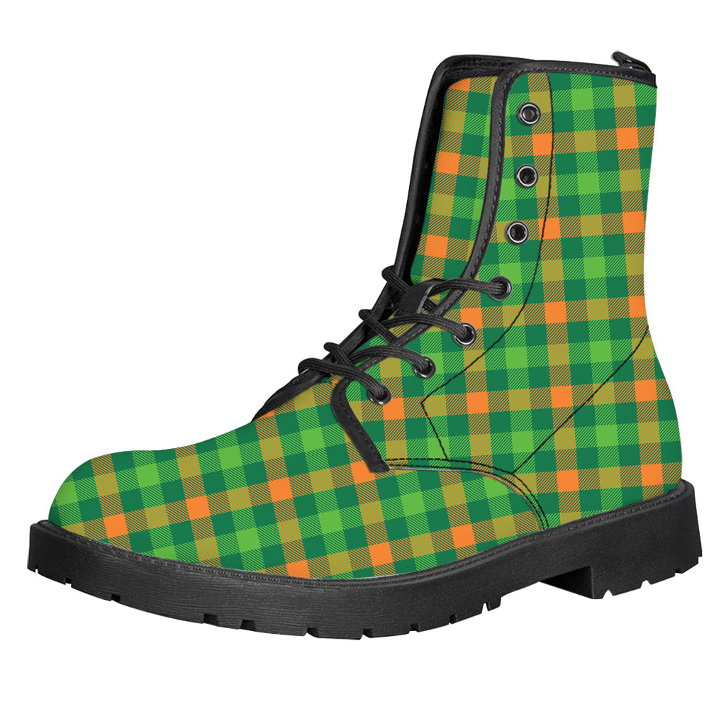 Irish Buffalo Check Pattern Print Leather Boots