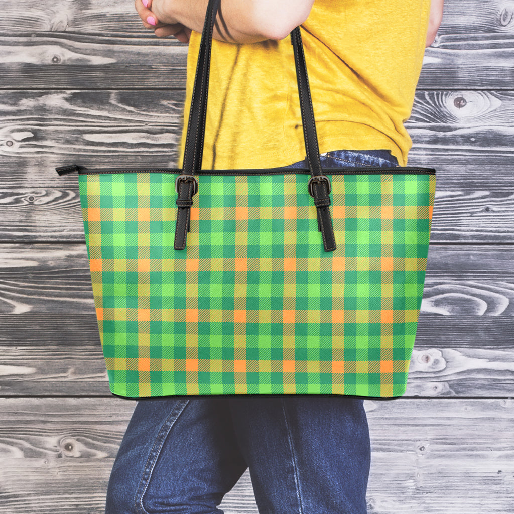 Irish Buffalo Check Pattern Print Leather Tote Bag