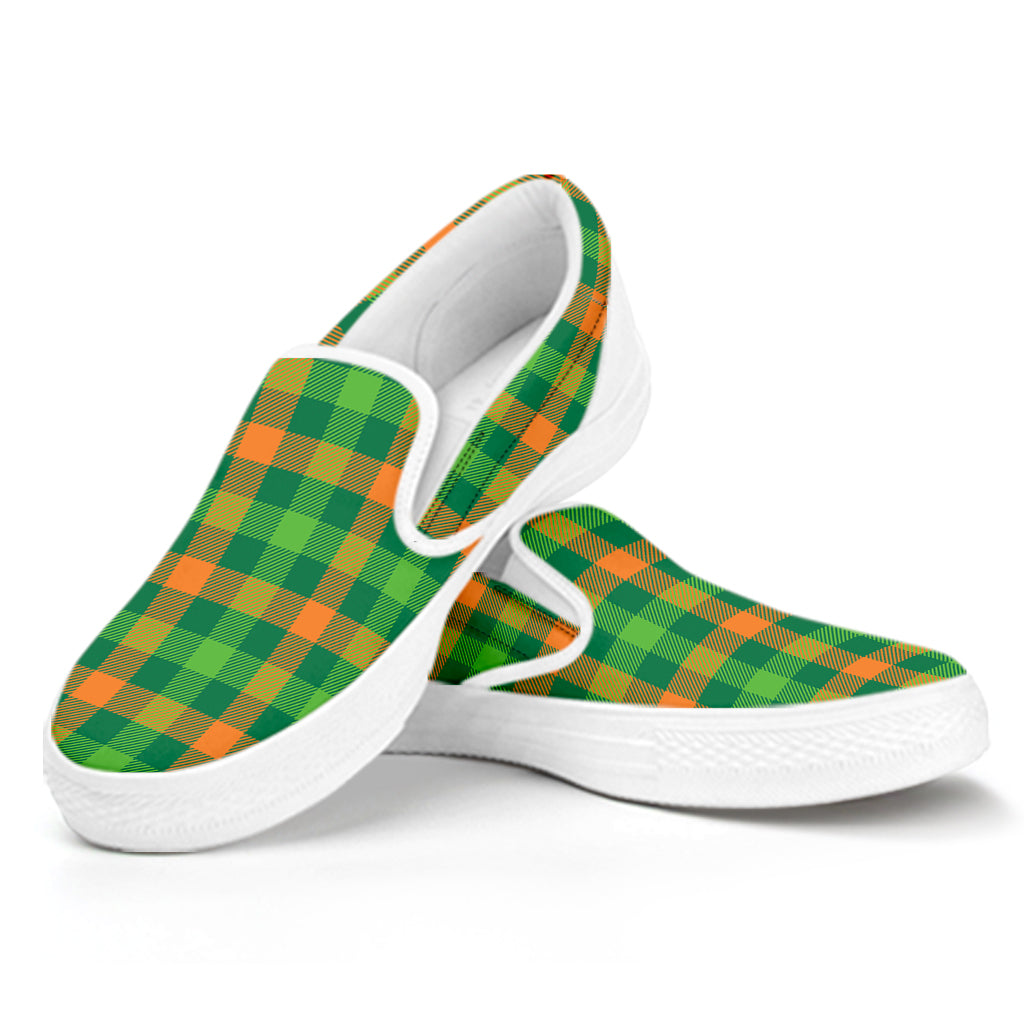 Irish Buffalo Check Pattern Print White Slip On Shoes