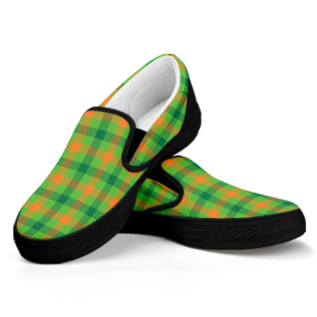 Irish Buffalo Plaid Pattern Print Black Slip On Shoes