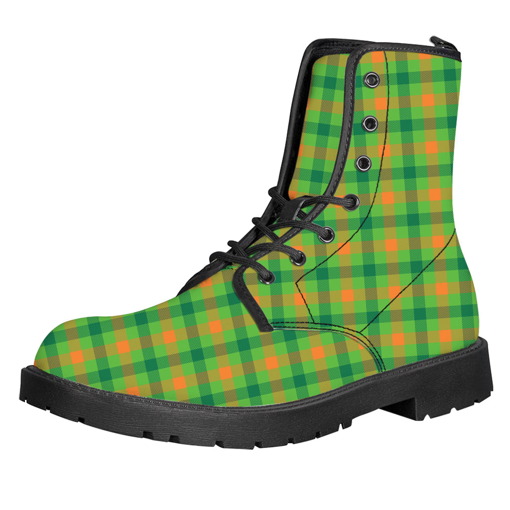 Irish Buffalo Plaid Pattern Print Leather Boots