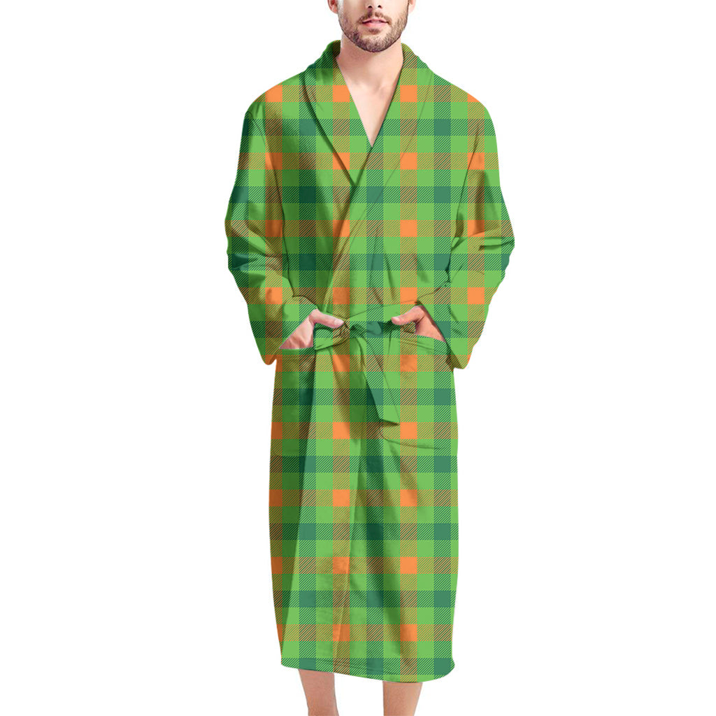 Irish Buffalo Plaid Pattern Print Men's Bathrobe