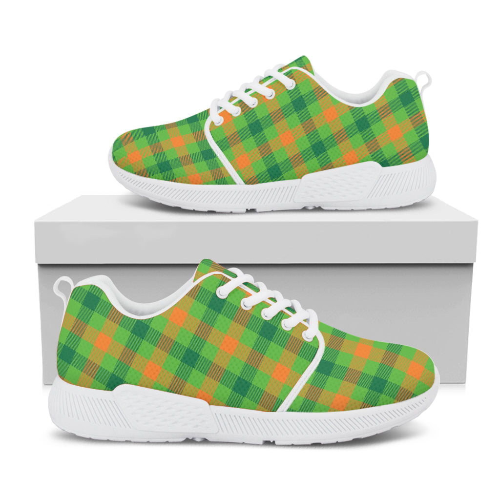 Irish Buffalo Plaid Pattern Print White Athletic Shoes