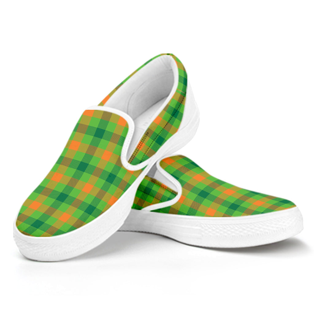 Irish Buffalo Plaid Pattern Print White Slip On Shoes