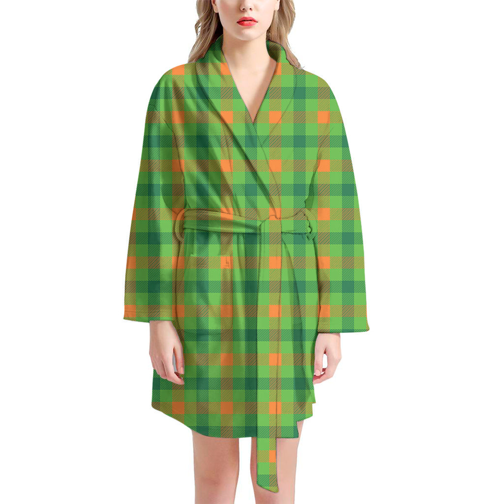 Irish Buffalo Plaid Pattern Print Women's Bathrobe