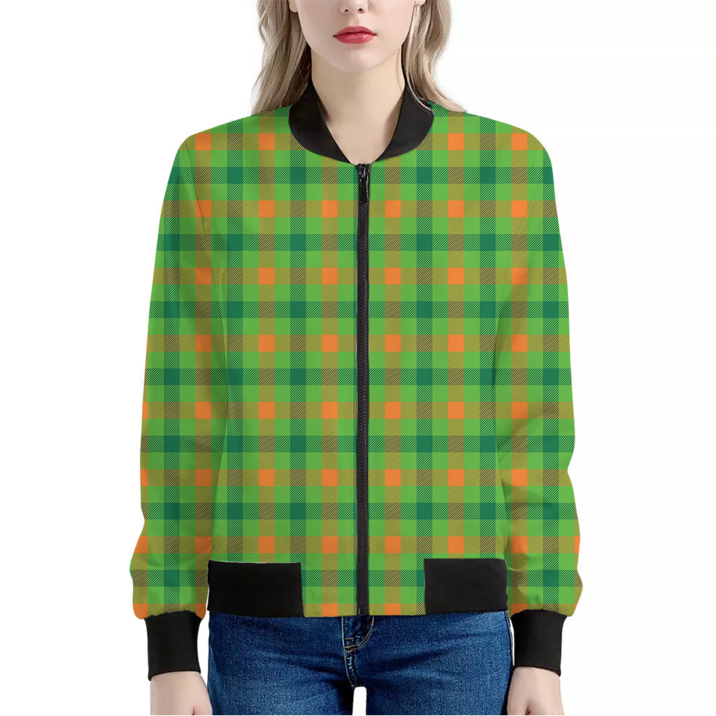 Irish Buffalo Plaid Pattern Print Women's Bomber Jacket