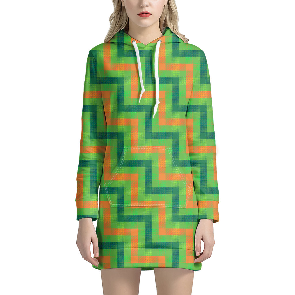 Irish Buffalo Plaid Pattern Print Women's Pullover Hoodie Dress