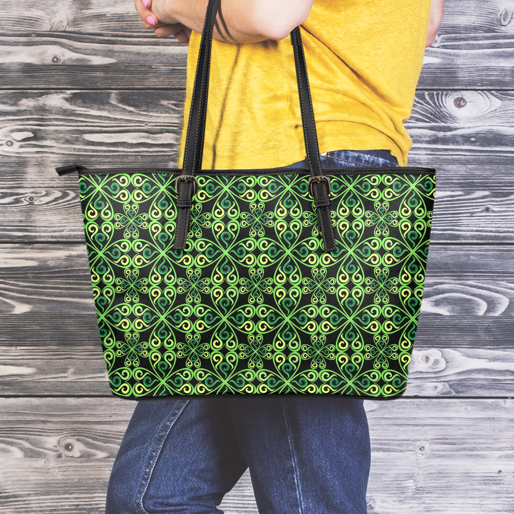 Irish Celtic Symbol Pattern Print Leather Tote Bag