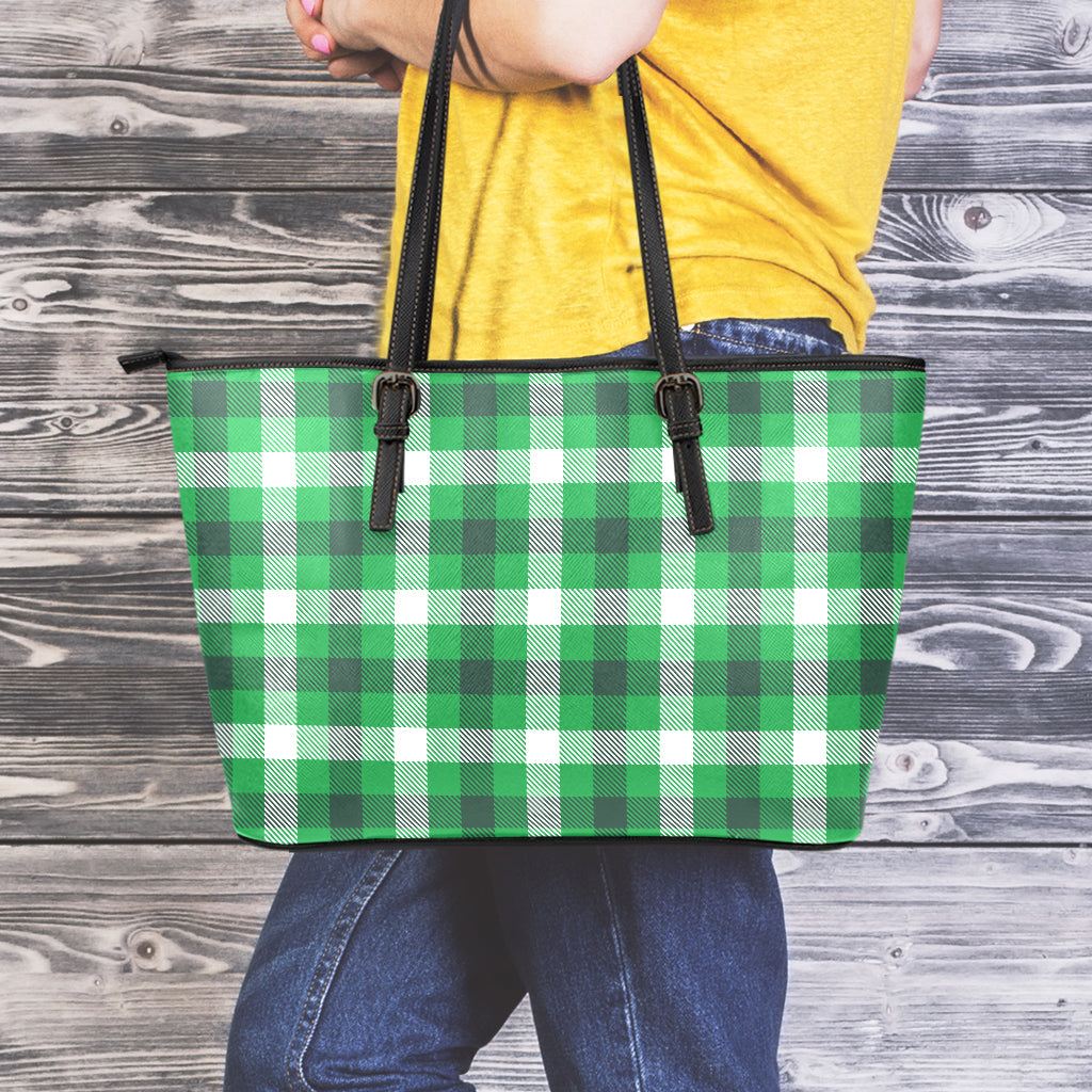 Irish Check Saint Patrick's Day Print Leather Tote Bag