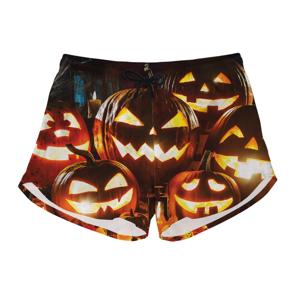 Jack-O'-Lantern Halloween Pumpkin Print Women's Shorts