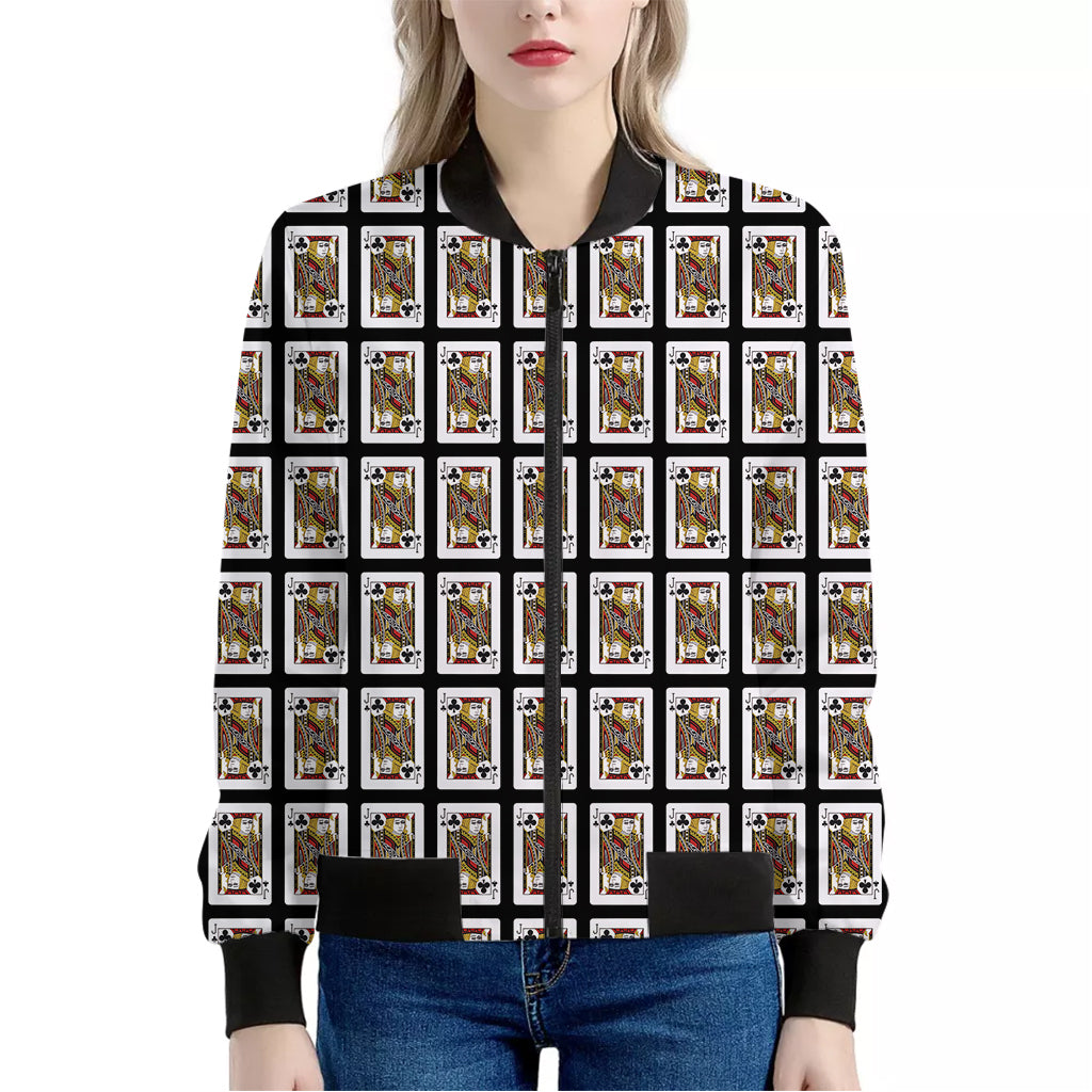 Jack Of Clubs Playing Card Pattern Print Women's Bomber Jacket