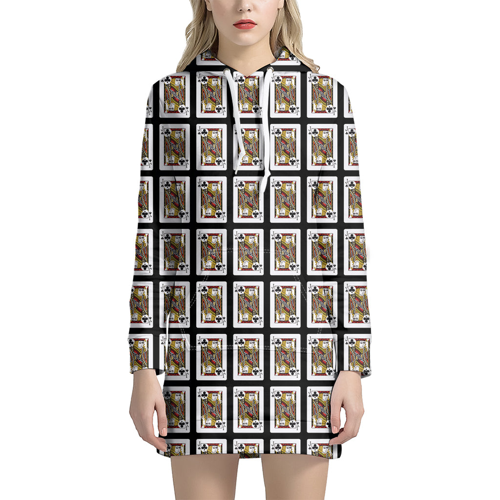 Jack Of Clubs Playing Card Pattern Print Women's Pullover Hoodie Dress