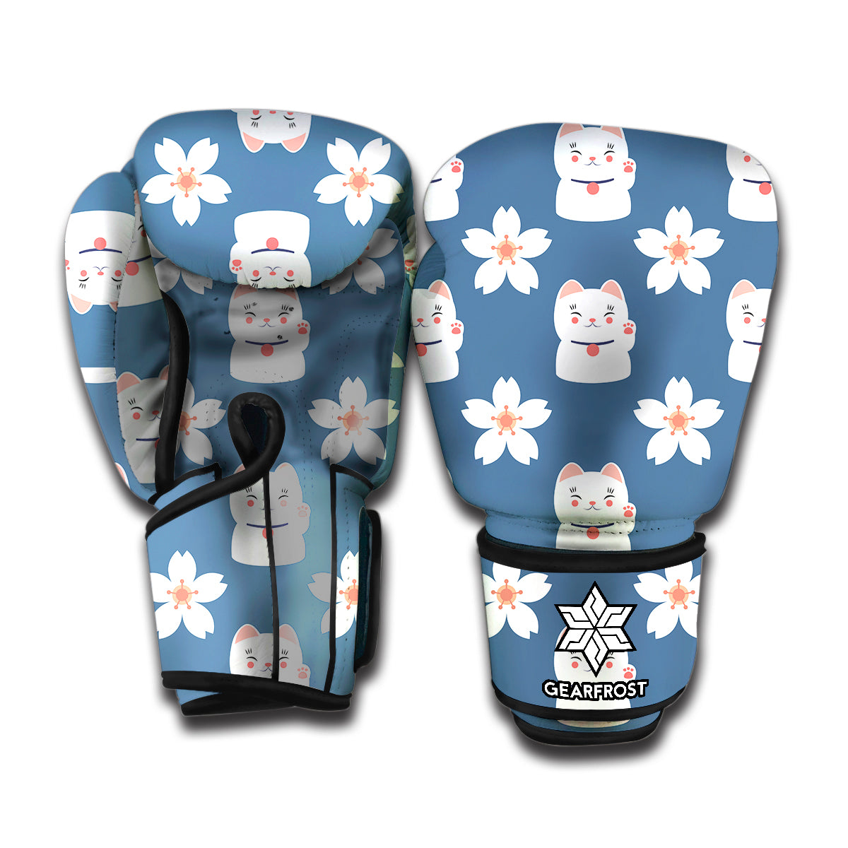 Japanese Lucky Cat And Sakura Print Boxing Gloves