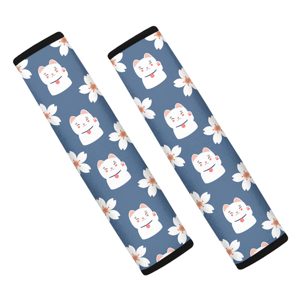 Japanese Lucky Cat And Sakura Print Car Seat Belt Covers