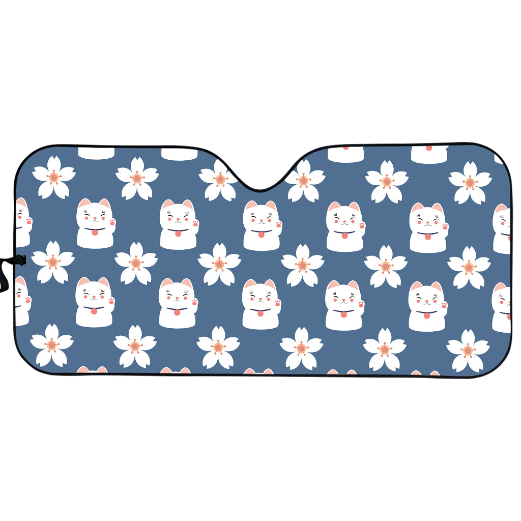 Japanese Lucky Cat And Sakura Print Car Sun Shade