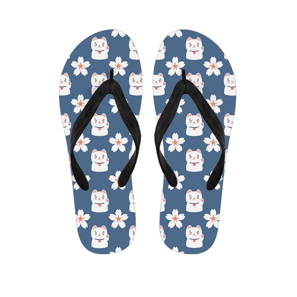 Japanese Lucky Cat And Sakura Print Flip Flops