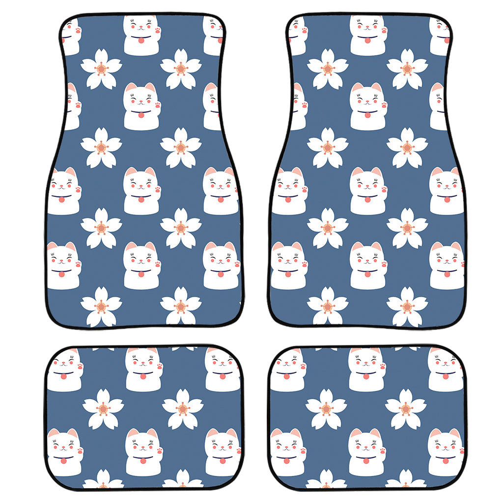 Japanese Lucky Cat And Sakura Print Front and Back Car Floor Mats