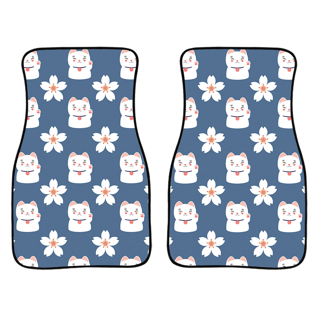 Japanese Lucky Cat And Sakura Print Front Car Floor Mats