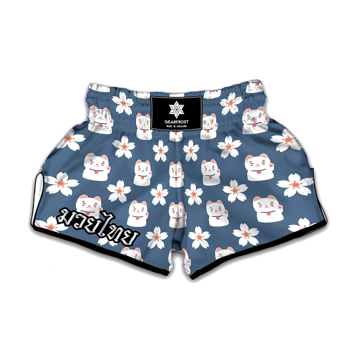 Japanese Lucky Cat And Sakura Print Muay Thai Boxing Shorts