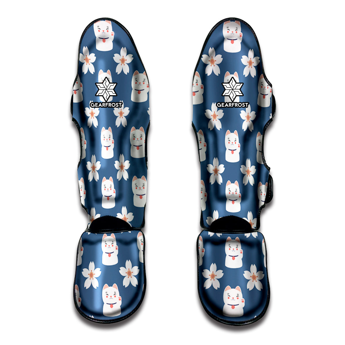 Japanese Lucky Cat And Sakura Print Muay Thai Shin Guards