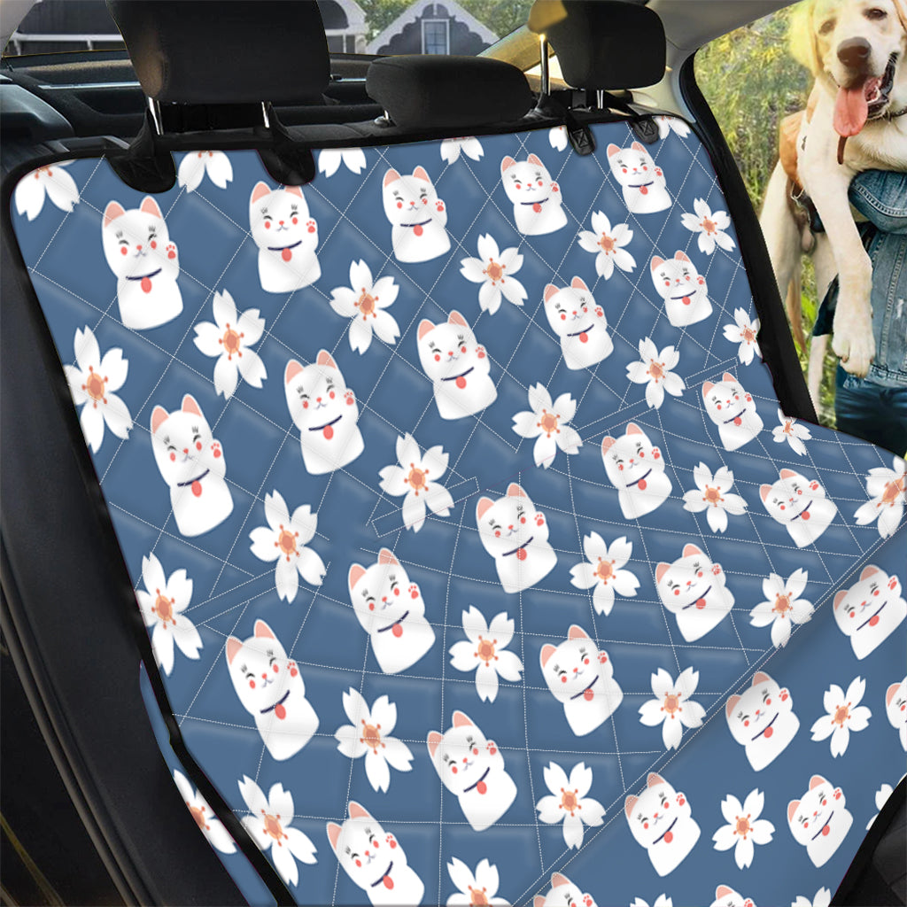 Japanese Lucky Cat And Sakura Print Pet Car Back Seat Cover