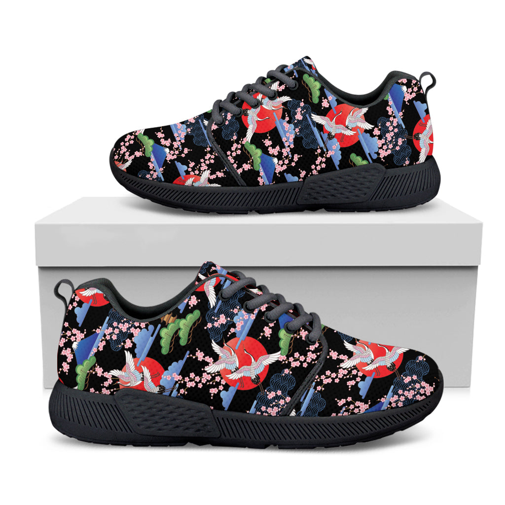 Japanese Traditional Pattern Print Black Athletic Shoes