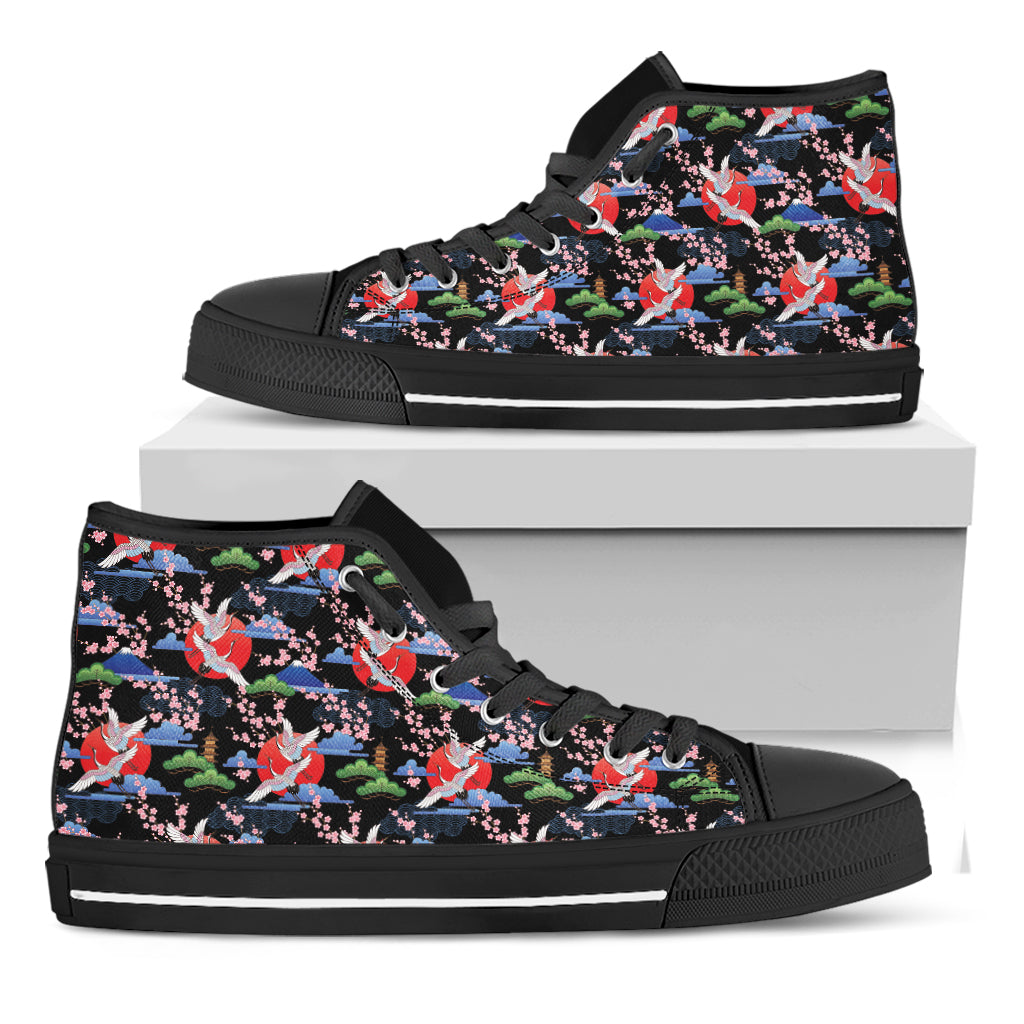Japanese Traditional Pattern Print Black High Top Shoes