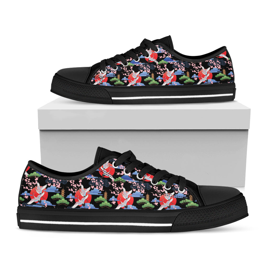 Japanese Traditional Pattern Print Black Low Top Shoes