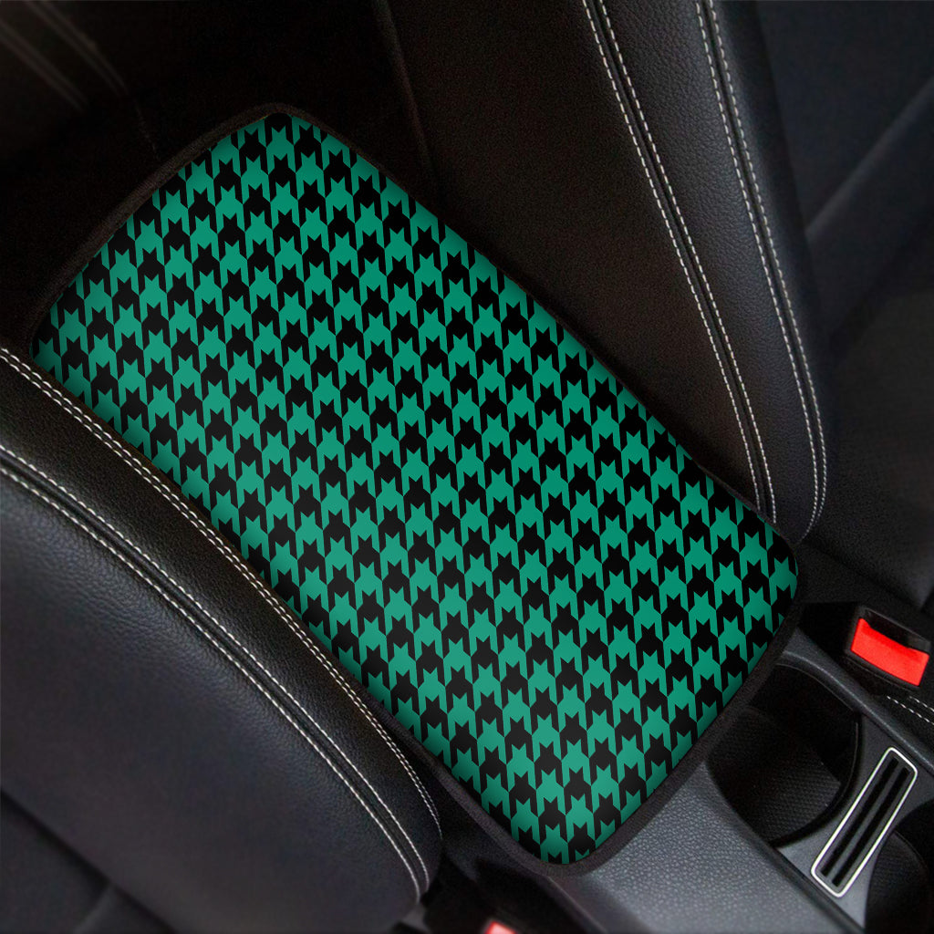 Jungle Green And Black Houndstooth Print Car Center Console Cover