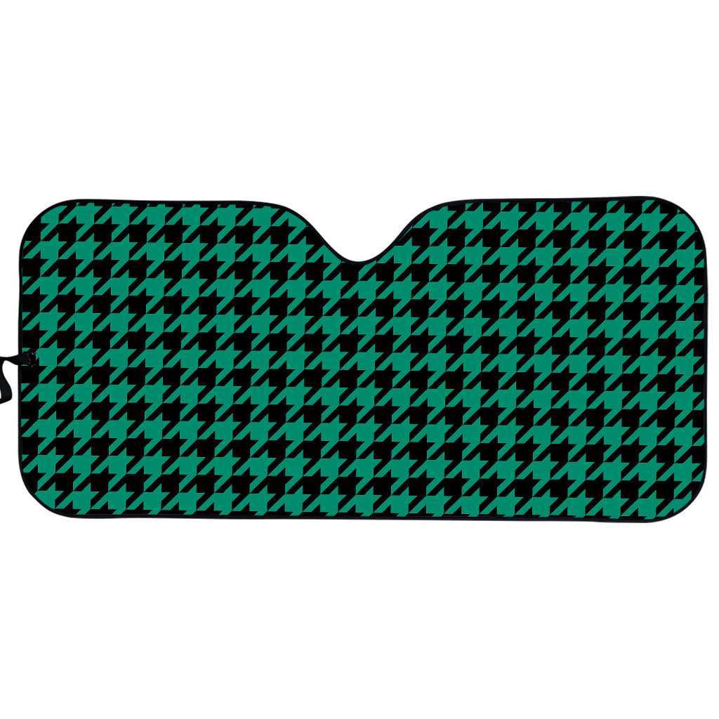 Jungle Green And Black Houndstooth Print Car Sun Shade