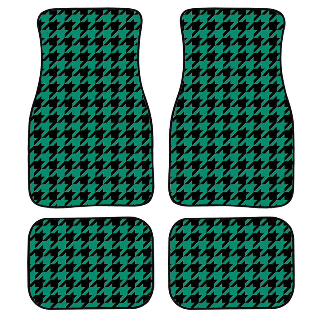 Jungle Green And Black Houndstooth Print Front and Back Car Floor Mats