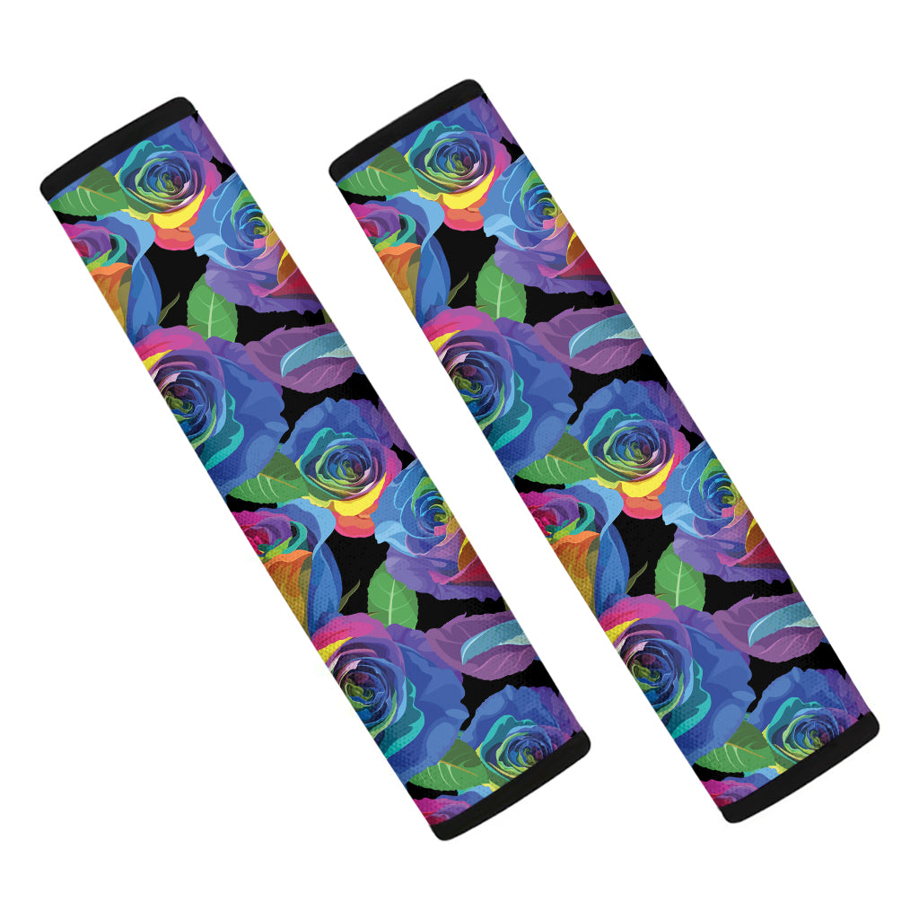 LGBT Pride Rainbow Roses Pattern Print Car Seat Belt Covers