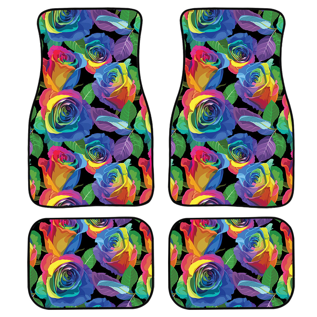 LGBT Pride Rainbow Roses Pattern Print Front and Back Car Floor Mats