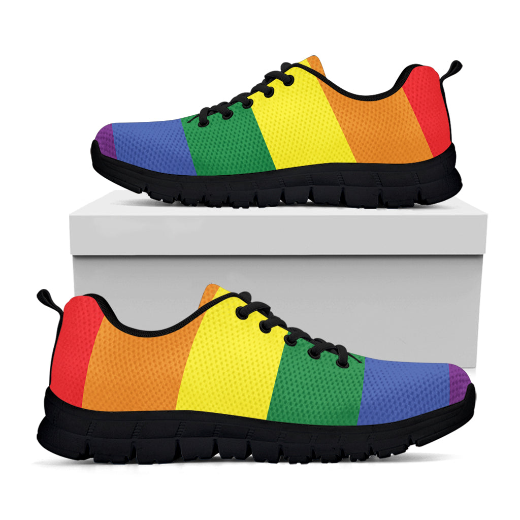 LGBT Pride Rainbow Striped Print Black Sneakers