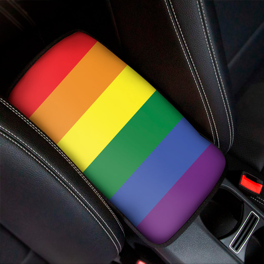 LGBT Pride Rainbow Striped Print Car Center Console Cover