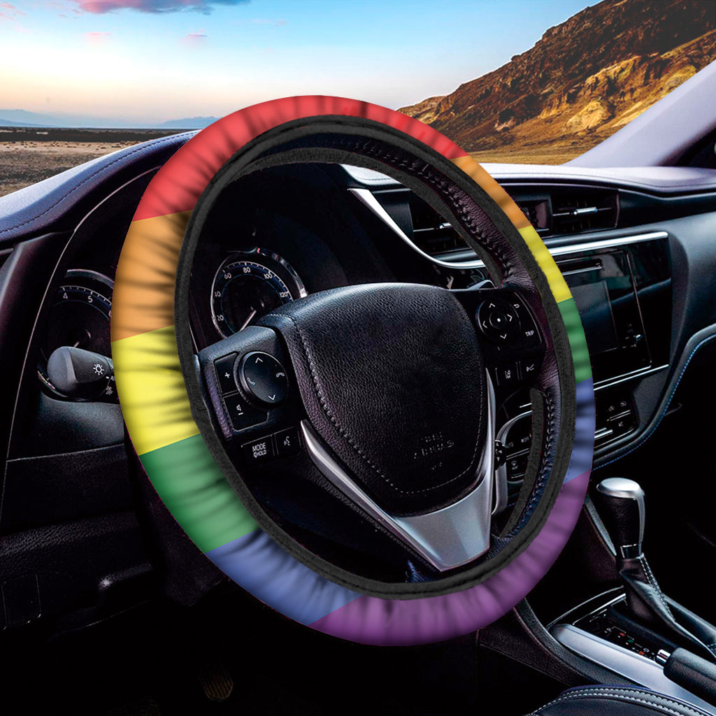 LGBT Pride Rainbow Striped Print Car Steering Wheel Cover