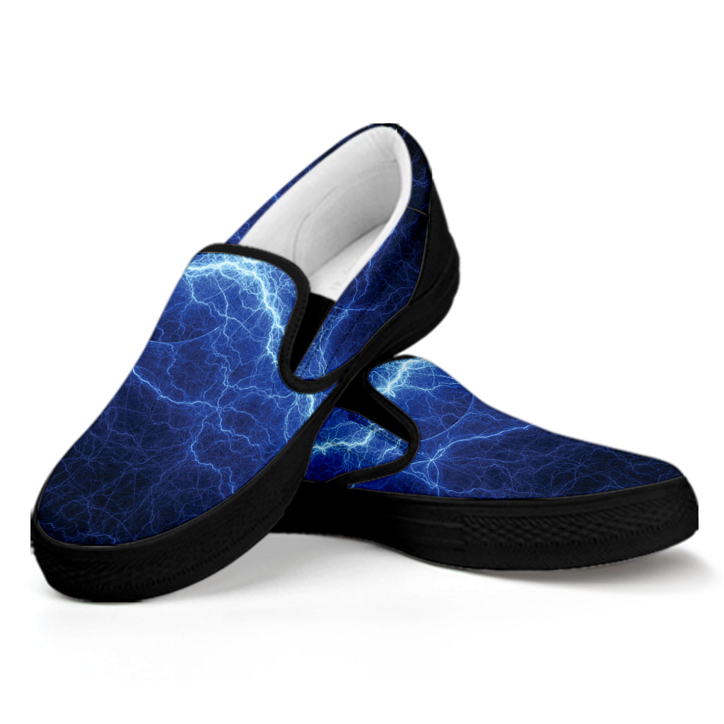 Lightning Plasma Print Black Slip On Shoes