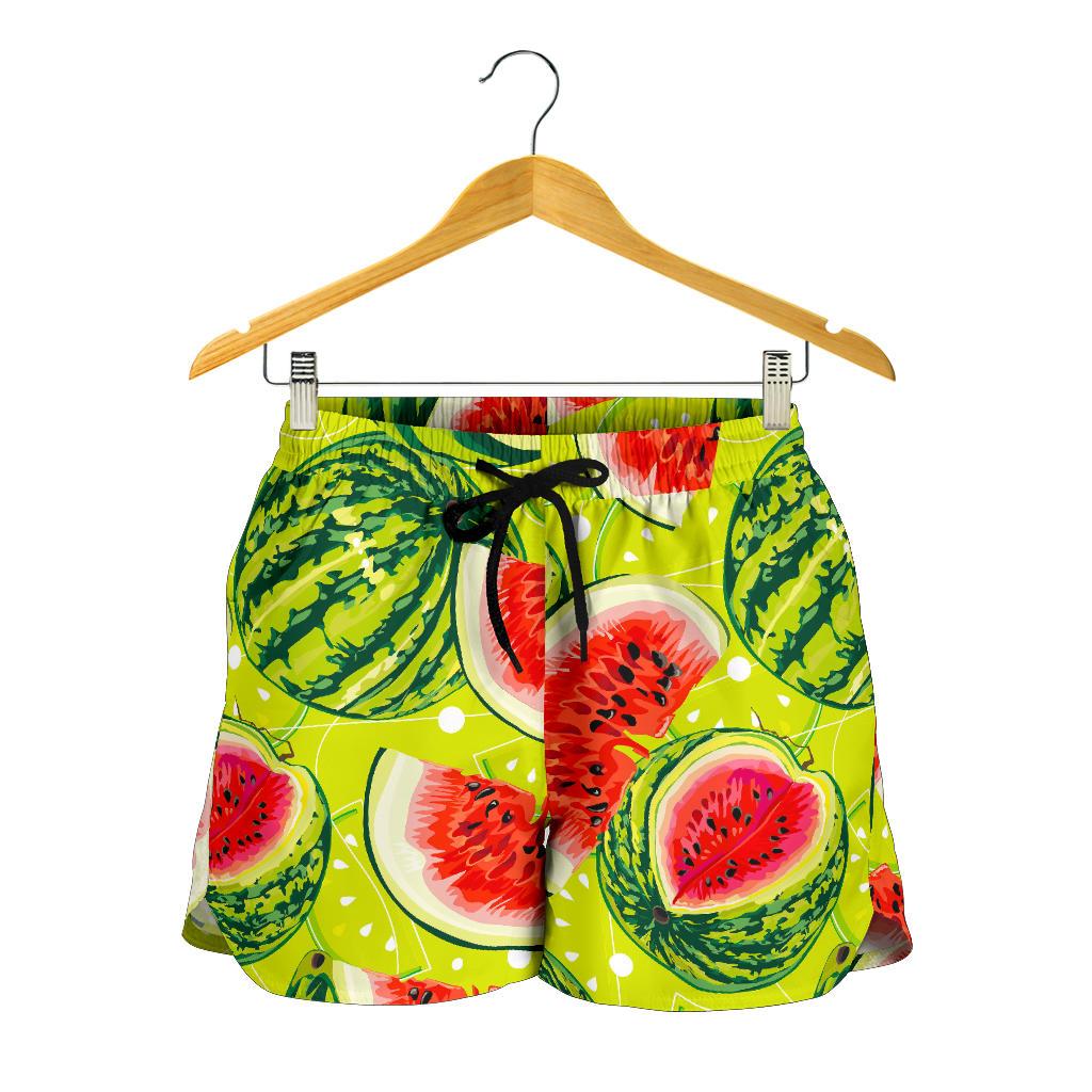 Lime Green Watermelon Pattern Print Women's Shorts