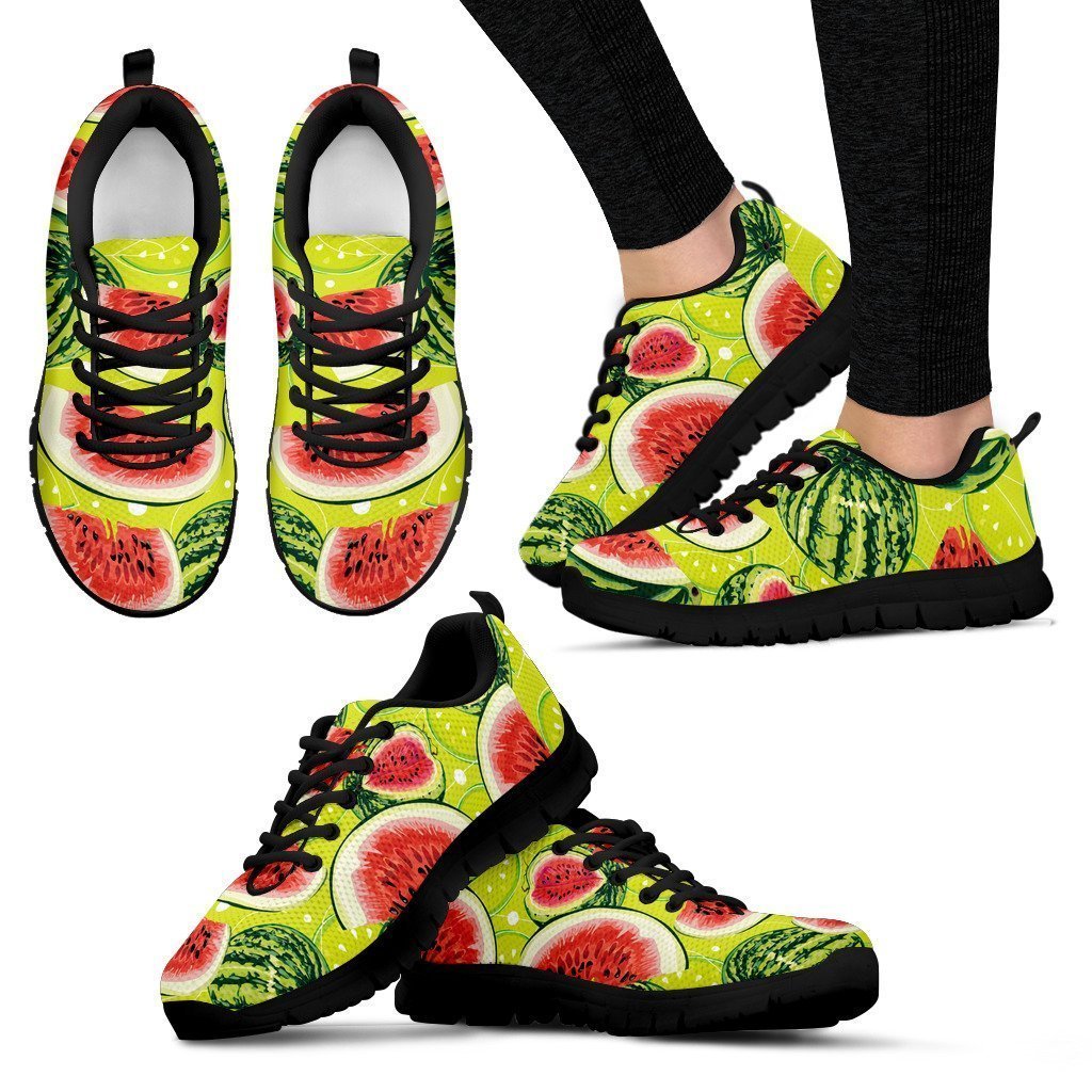 Lime Green Watermelon Pattern Print Women's Sneakers