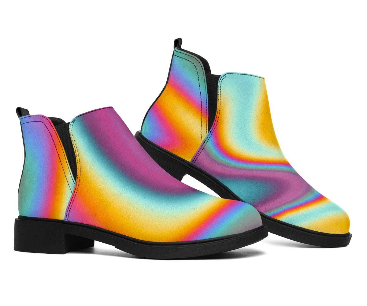 Liquid Holographic Trippy Print Flat Ankle Boots