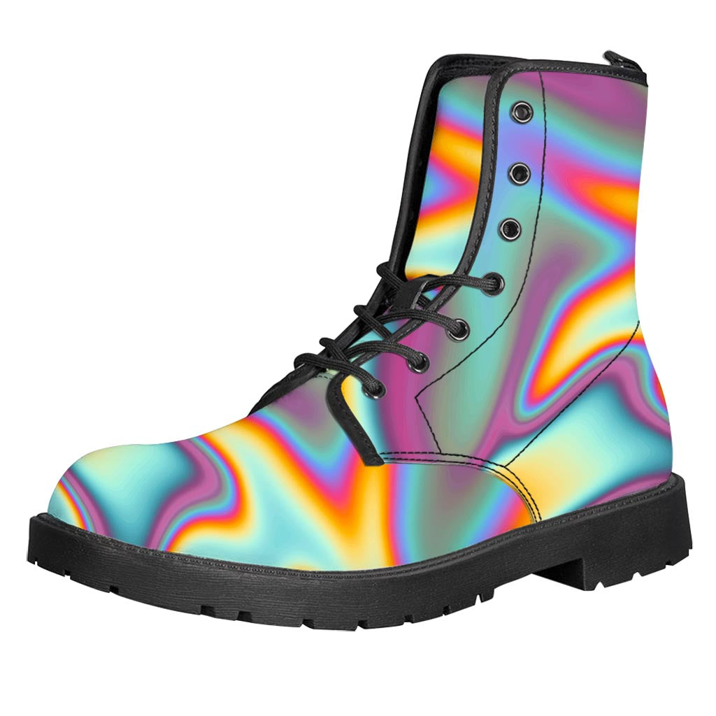 Liquid Holographic Trippy Print Leather Boots